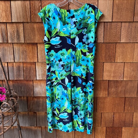 EUC Ralph Lauren Flora Sleeveless Drape Neckline Side Ruching Dress - Women's 16 - Picture 6 of 11